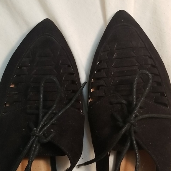 Qupid Black Suede Tie up Flats - Picture 2 of 7